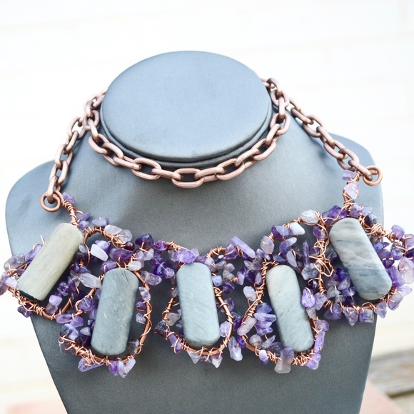 Amethyst Jasper Copper Reiki Bollywood Pendant - Picture 7 of 7